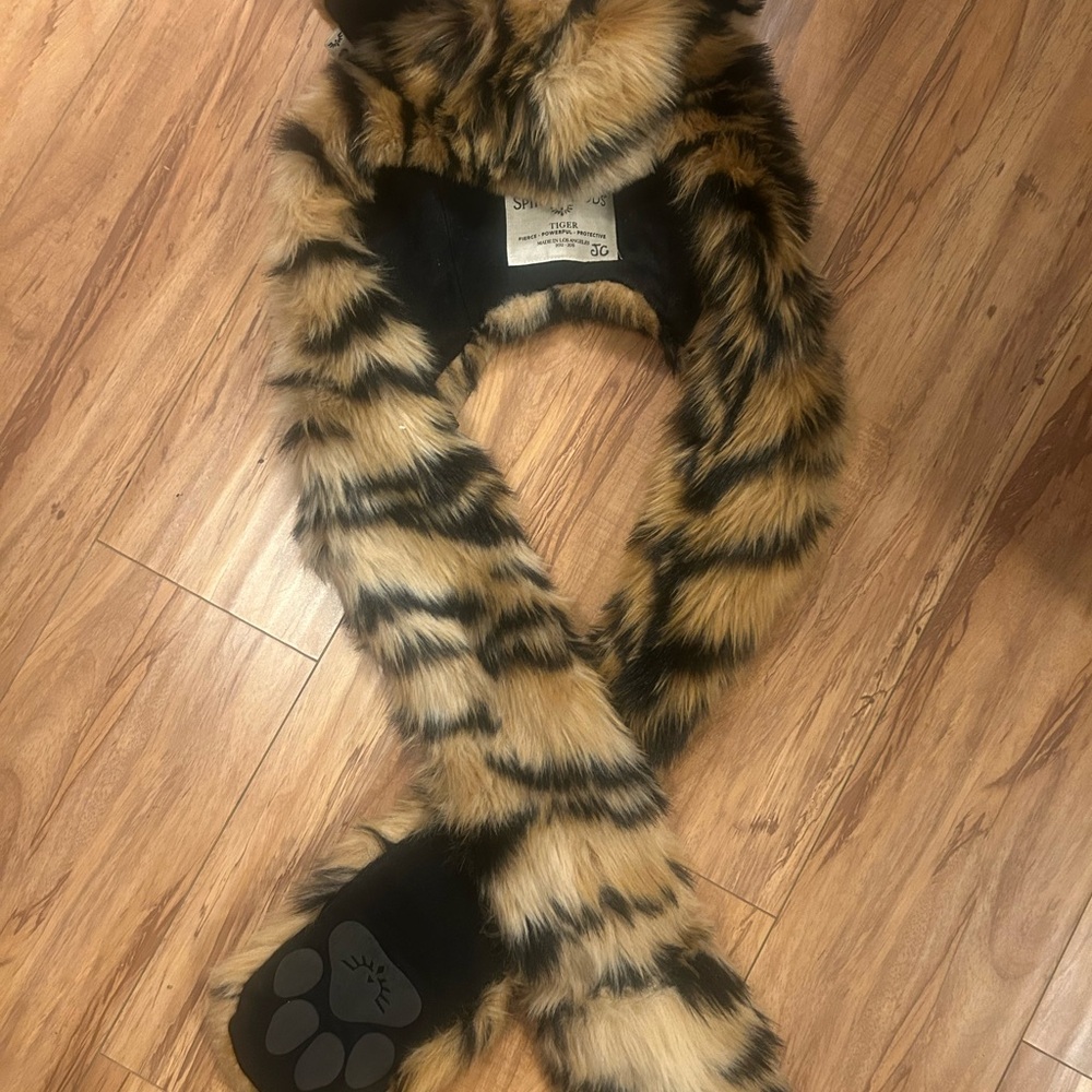 SpiritHoods Tiger Stripe Faux Fur Hood with Scarf - Tan & Black